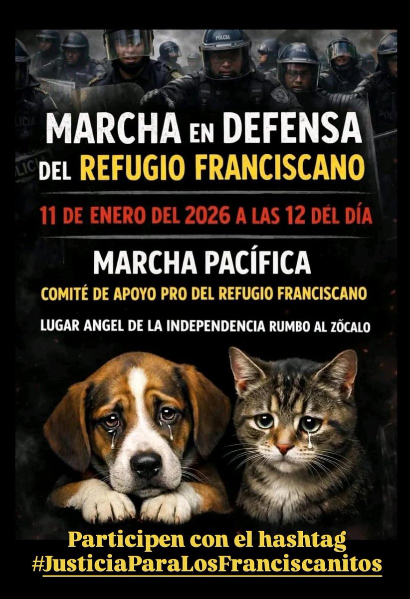 Frecda's tweet image. Ante el abuso de @FiscaliaCDMX y @SSC_CDMX  contra perros y gatos del R. Franciscano, la verdadera comunidad Animalista y la ciudadanía indignada, debemos levantar la voz. Nos vemos este 11 de enero a las 12 hrs en la columna de la Independencia  #JusticiaParaFranciscanitos