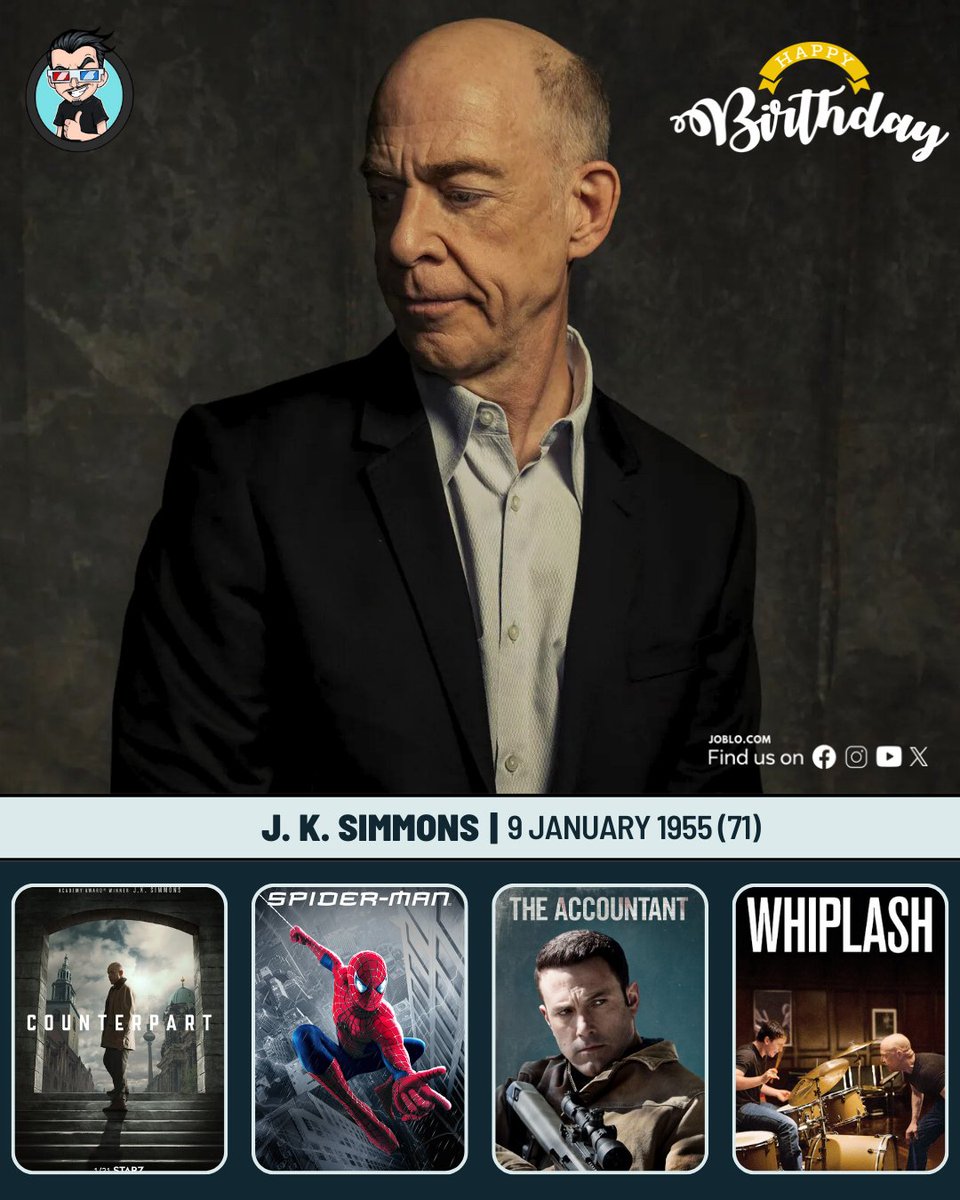 joblocom's tweet photo. J. K. Simmons turns 71 today! 🎂
#JKSimmons #SpiderMan #TheAccountant #Whiplash https://t.co/aBdWQ5psj8