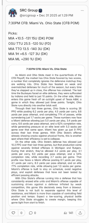 SRCGROUP2K's tweet image. CFB POY (Play of YEAR) Posted to VIP

Last Four CFB POW+ Plays
🏈MIA -2.5 10U (POW)✅ (1/8)
🏈IND -6.5 15U (POM)✅ (1/1)
🏈MIA +10.5 15U (POM)✅ (12/31)
🏈IND OSU U47.5 15U (POM)✅ (12/6)

⬇️For All Plays Click⬇️
bit.ly/SRCRNRSRC

#Betsmarter #GamblingX