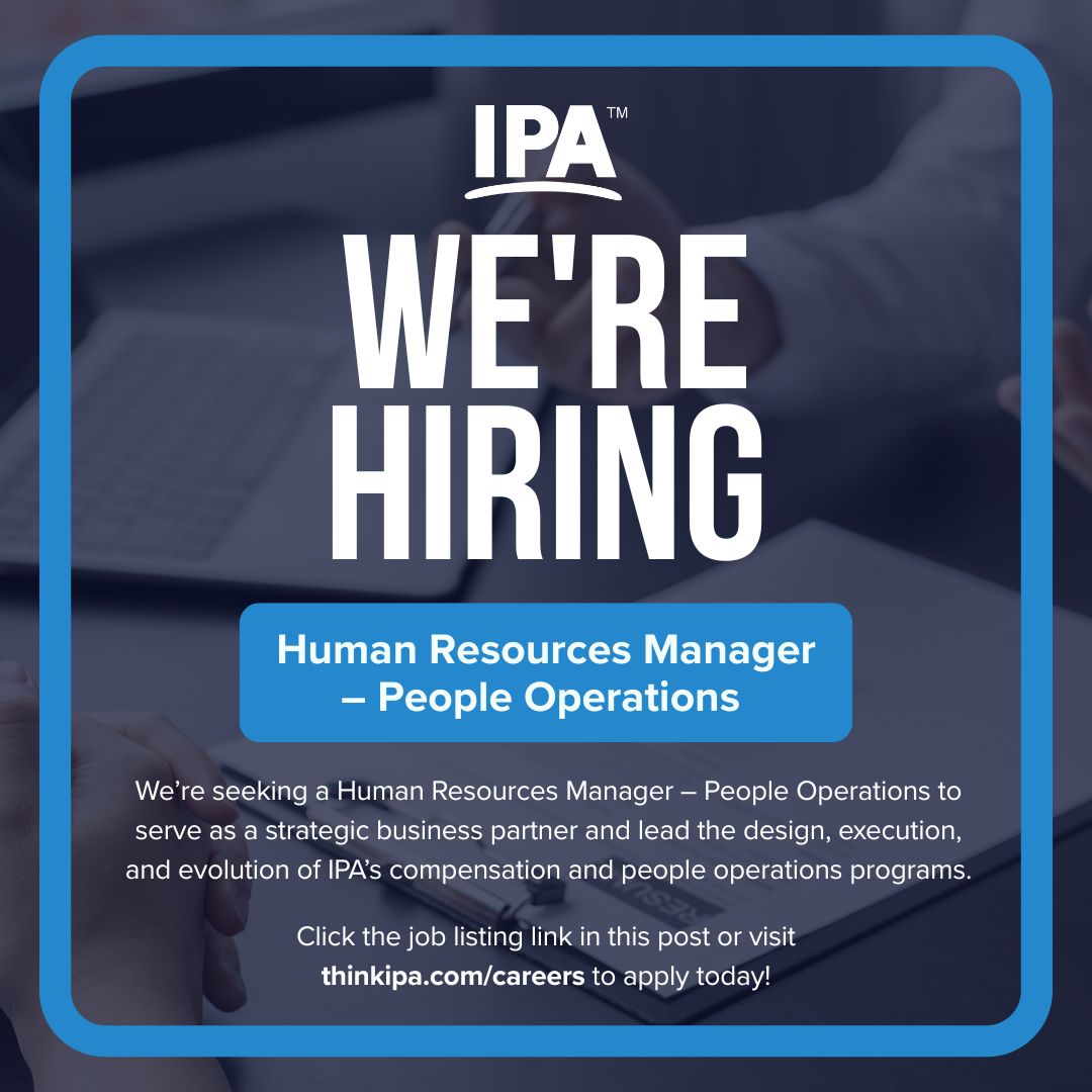 IPA is seeking a Human Resources Manager – People Operations to serve as a strategic business partner and lead the design, execution, and evolution of our compensation and people operations programs.

recruiting.ultipro.com/ROP1001ROPER/J…