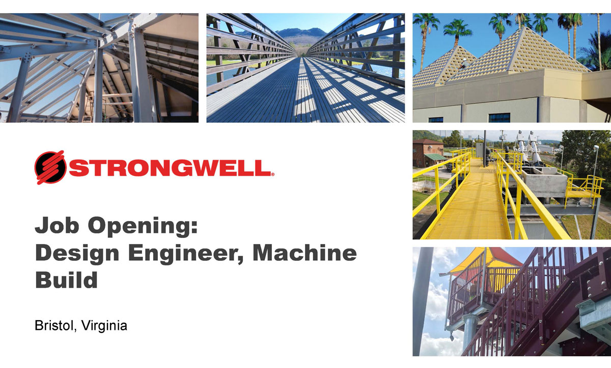 strongwellmc's tweet image. This week's featured job is Design #Engineer, Machine Build provides technical machine and systems concept design and follows through the concept stage to the final build, providing drawings, build support, and assistance. strongwell.com/contact/career…