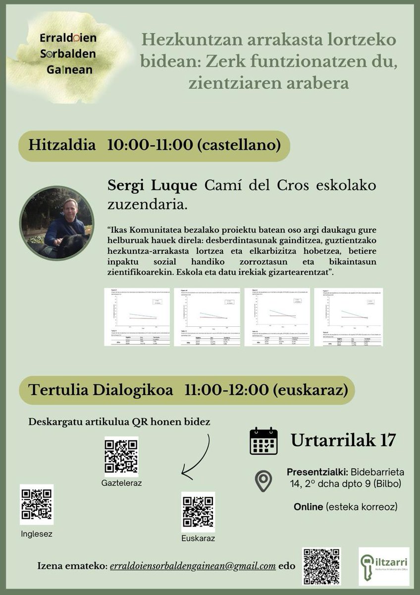 Erraldoien Sorbalden Gainean mintegian haur eta nerabe guztiek, salbuespenik gabe, ahalik eta hezkuntza onena izatea amesten dugu. Horregatik, Sergi Luqueren hitzaldi bikaina eta solasaldi dialogikoa antolatu ditugu. Helburu bera partekatzen duen edonorentzat irekia. 💬📚