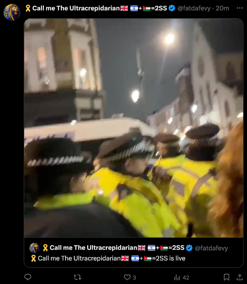 🚨 Arrests are being made now, outside Miznon restaurant in London's Notting Hill. The sense of entitlement of the 21st century brownshirts is both shocking and pathetic. After demanding that a Jewish restaurant be shut down, and then refusing to comply with the the Section 14