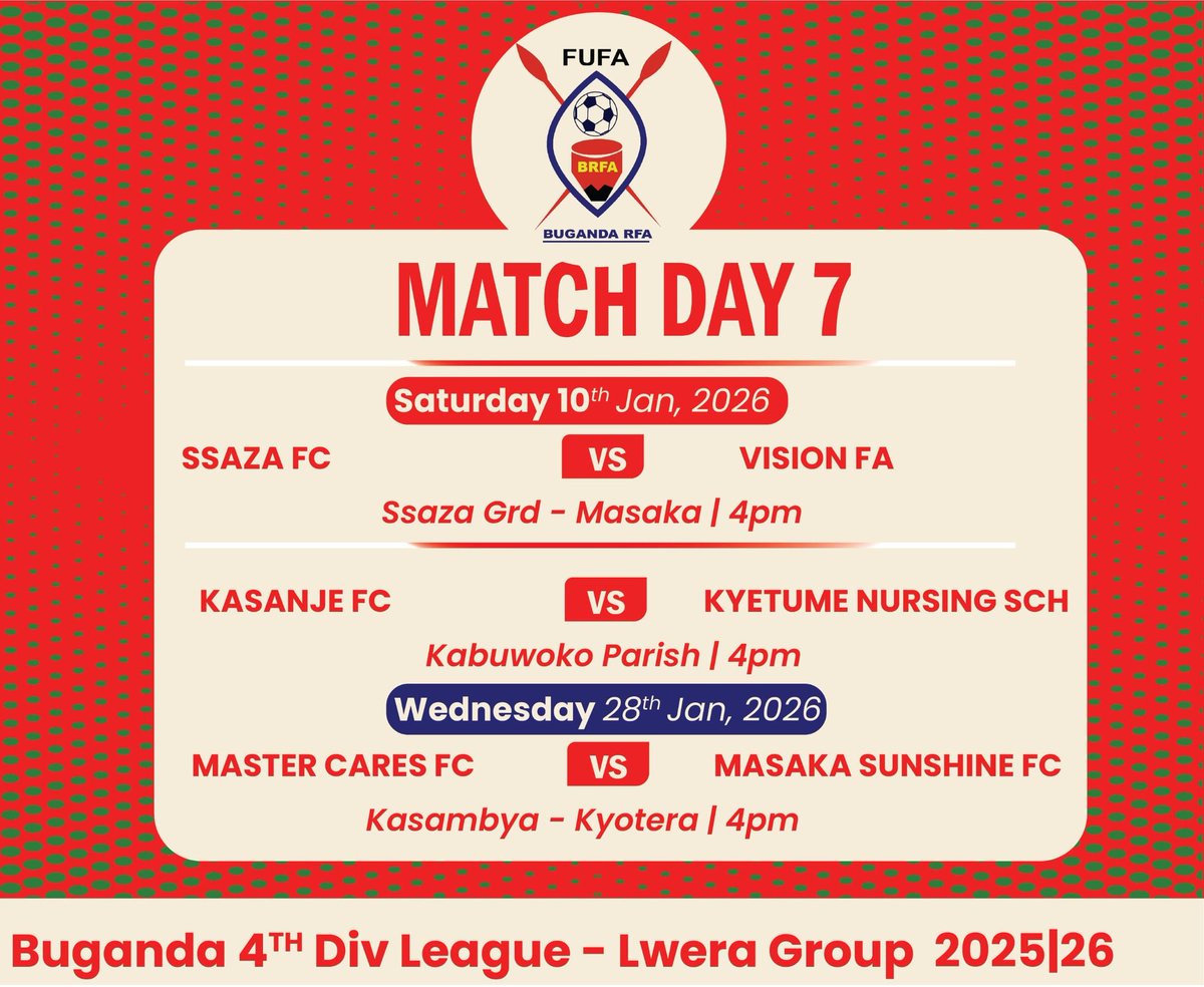 BugandaRFA's tweet image. Fourth division upcoming fixtures