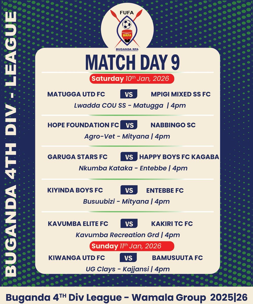BugandaRFA's tweet image. Fourth division upcoming fixtures