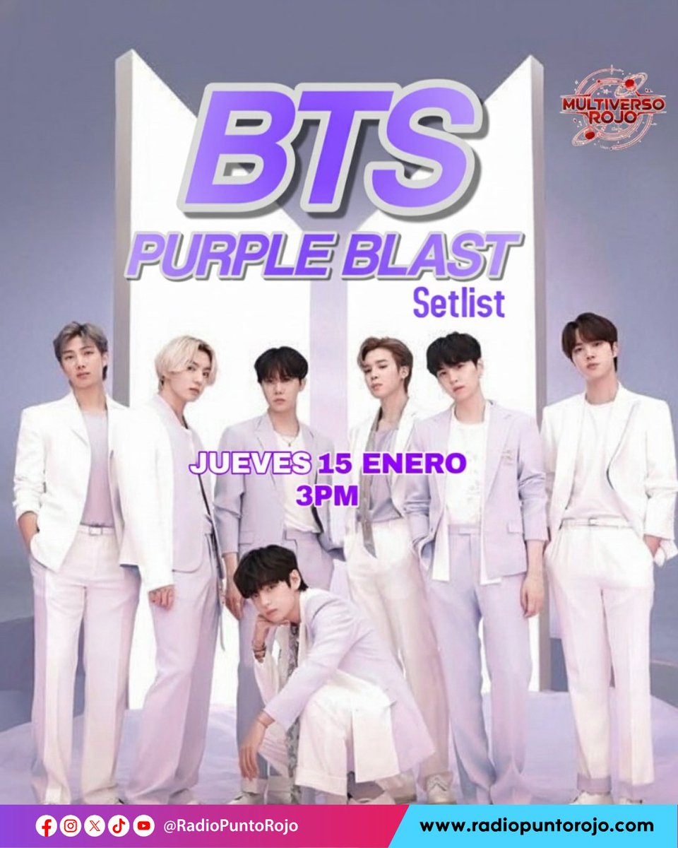 RadioPuntoRojo's tweet image. Redlings, ¡este jueves 15 de enero a las 3pm explotamos el #MultiversoRojo con un BTS PURPLE BLAST! 🔥💜
 Setlist punchy de himnos ARMY que te harán gritar "Dynamite" y llorar con "Spring Day".

¿Listos para Mikrokosmos? ¡No faltes!

#BTSSetlist #ARMYEC