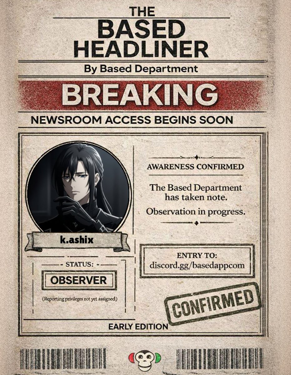 kumar_ashi20325's tweet photo. Just printed my exclusive Based Headliner!

now i get to be early to the era of Perpetual Opinion Markets.

head to discord to grab yours ASAP, this is your chance to be early → https://t.co/Z01sFUYz9q https://t.co/L04lihOGig
