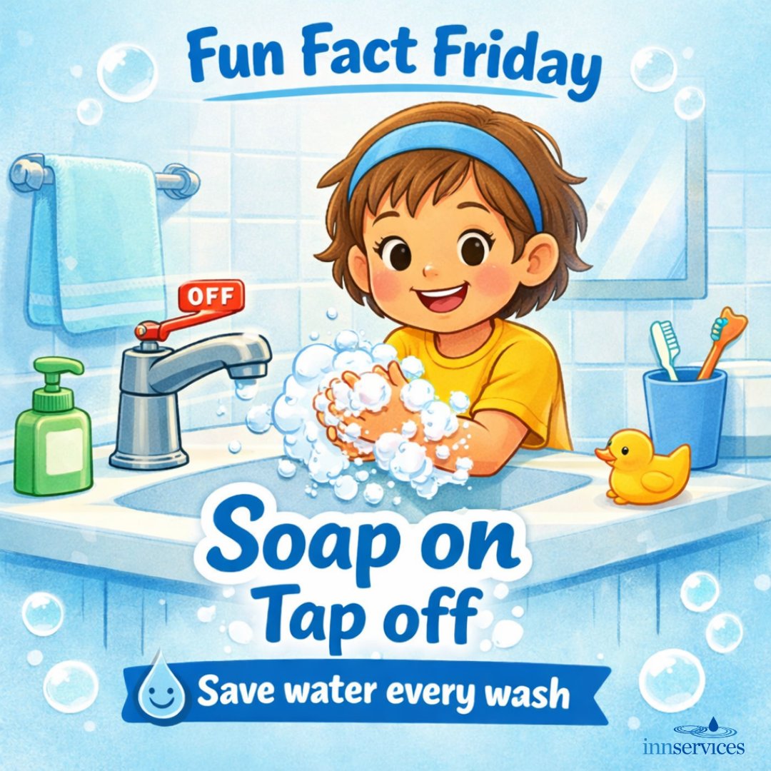 🧼💧 Fun Fact Friday
Turning off the tap while you soap your hands adds up.

2 to 4 litres saved each wash
4 washes a day
3 people
1 month

That can save up to 150 to 200 litres of water which is about one full bathtub.

Soap on. Tap off 💙