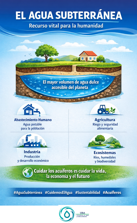 El agua subterránea almacenada en los acuíferos es el mayor volumen de agua dulce al que la humanidad tiene acceso y, por tanto, constituye un recurso de primera necesidad imprescindible para el abastecimiento de la población, el riego en el campo, la industria, y los ecosistemas