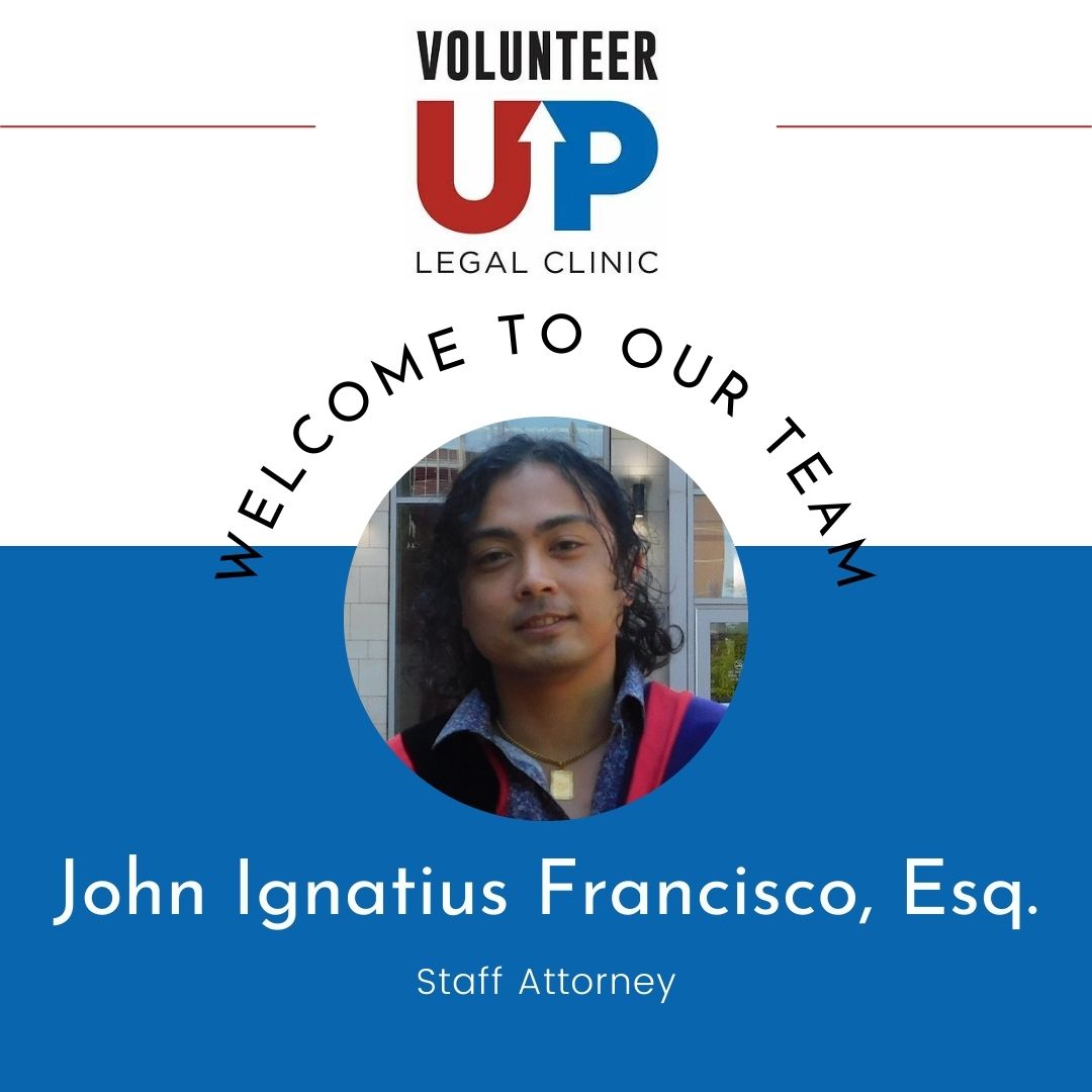 Volunteer UP Legal Clinic is proud to welcome John Ignatius Francisco, Esq. as our newest Staff Attorney. John brings a strong commitment to public service and justice, providing critical legal assistance to clients.

#VolunteerUP #AccessToJustice #StaffAnnouncement