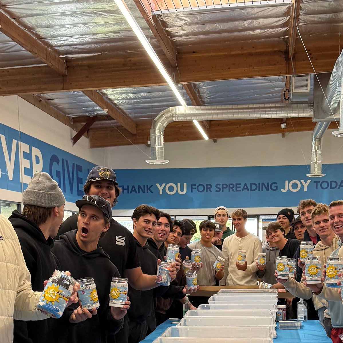 TeamNEGU's tweet photo. We loved welcoming the Saddleback College baseball team to our JoyFactory today! The team stuffed tons of JoyJars for kids battling cancer, and we are incredibly grateful for their time, heart, and service. What an outstanding group of young men💛⚾️
#NEGU #JoyJars #saddleback https://t.co/LOtS9mfV1u