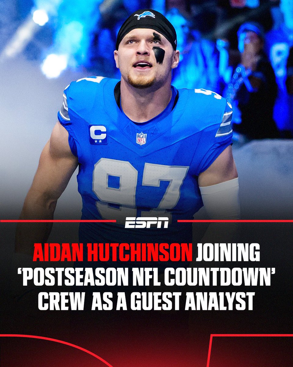 Lions DE Aidan Hutchinson will be in studio with @Espngreeny and crew for ESPN's 'Postseason NFL Countdown' 🙌