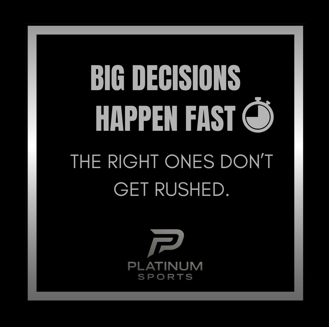 psm251's tweet photo. Big decisions happen fast, the right ones don’t get rushed. ⏳
‌
In the fast-paced world of NIL, opportunities can vanish in seconds. But at Platinum Sports Management, we don't just chase the clock; we master it.

#PlatinumSportsManagement #NIL https://t.co/efwgdLiHwK