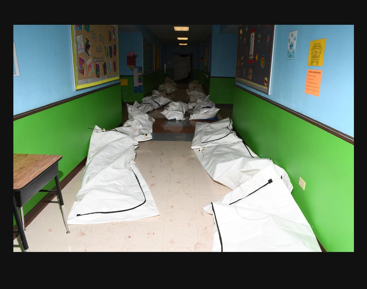 Lillyin_London's tweet photo. Always remember: while the police stood outside, 3 children were alive inside the classroom with the shooter. 
The images below give you an idea of the nightmare they lived through.
( pictures were published by the Washington post in agreement with the victims families. The article: TERROR ON REPEAT) 

A rare look at the devastation caused by AR-15 shootings

Khloie Torres, a fourth-grader in classroom 112.She made multiple 911 calls, whispering pleas for help. Miah Cerrillo (also in classroom 112), called 911 and smeared blood on herself to play dead; she also survived. Additionally, one victim, Amerie Jo Garza, attempted to call 911 but was killed.

#RobbElementarySchool 
#UvaldeSchoolShooting #Uvalde  #AdrianGonzales