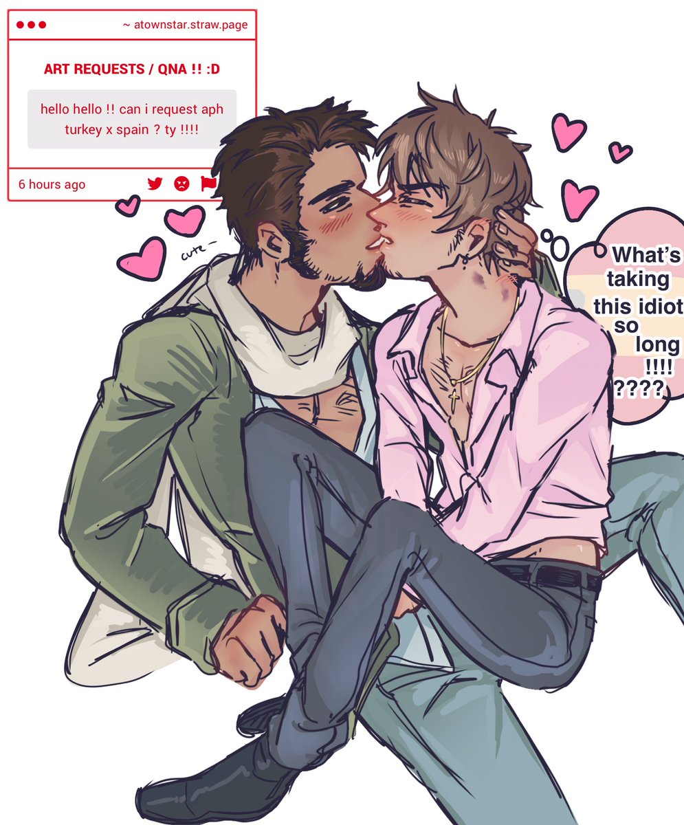 AT0WNSTAR's tweet photo. SPR 3: Yes Anon you can, and you’re welcome!! This was fun to draw 🇹🇷🇪🇸 #hetalia #turkspa
https://t.co/1EVL4HaohN https://t.co/pUEUlZwfaF