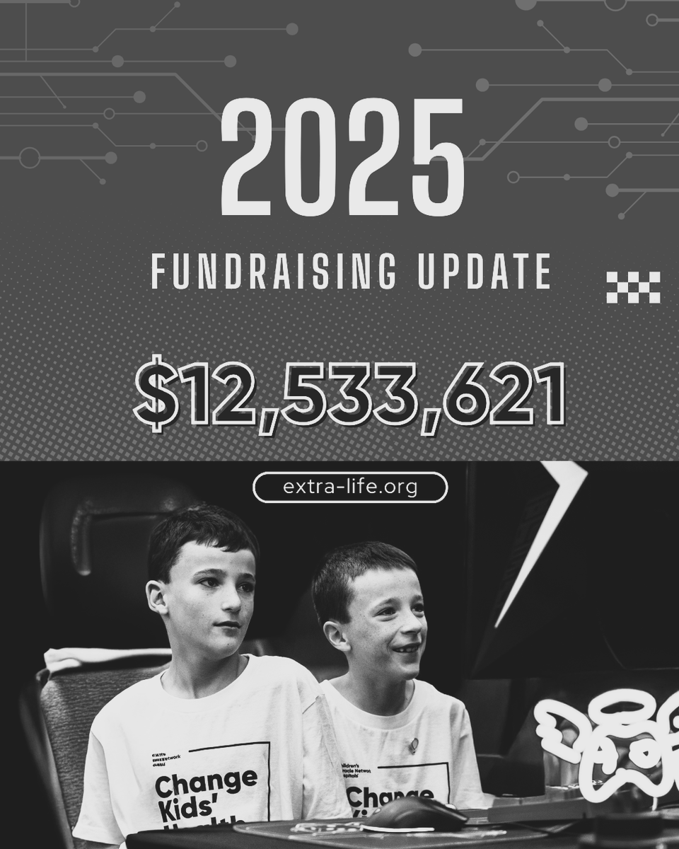ExtraLife4Kids's tweet photo. In 2025, you raised $12,533,621 with Extra Life. 🔥
Thank you for making big change for kids.
Let us keep it going. Register, play games, and support your local children’s hospital. 🎮💛: https://t.co/z6yNiiWMxX https://t.co/78h8iUZgRI