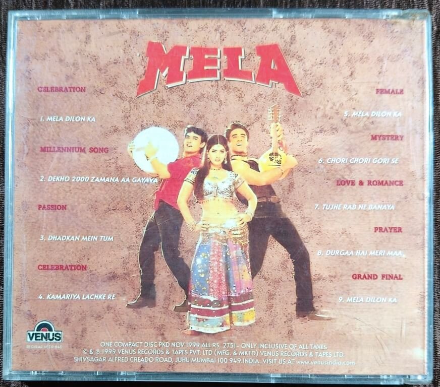 MovzMusicals999's tweet photo. #26YearsForMela

One of the highest grossing hindi film of the year 2000.

#Mela Audiocd /cassette

#AnuMalik #RajeshRoshan musical

#Aamirkhan @mrsfunnybones #FaisalKhan #DharmeshDarshan https://t.co/2T6wK9D0iN
