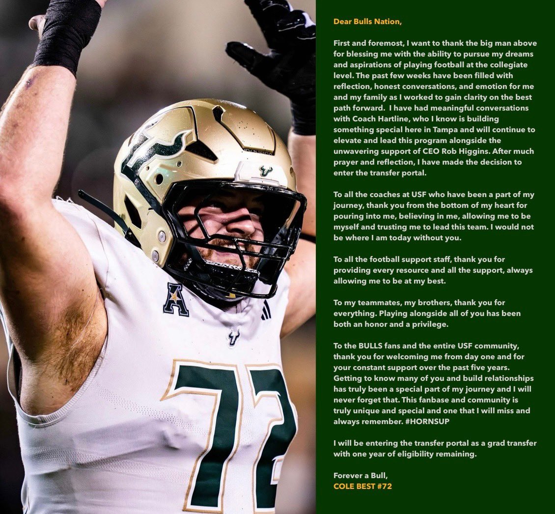 ColeBest72's tweet photo. Thank you USF. 💚 https://t.co/m4sN66EbIi