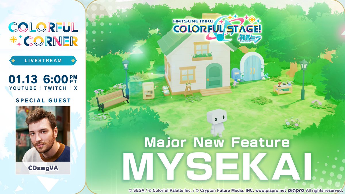 Join us for a new episode of Colorful Corner with special guest <a href="/CDawgVA/">Connor</a>~ 🎉

We'll be going over the new  MYSEKAI feature! 🏡

YouTube: youtube.com/live/q9edSvxsS…
X: loom.ly/fNACKW0
Twitch: loom.ly/OorDFug
