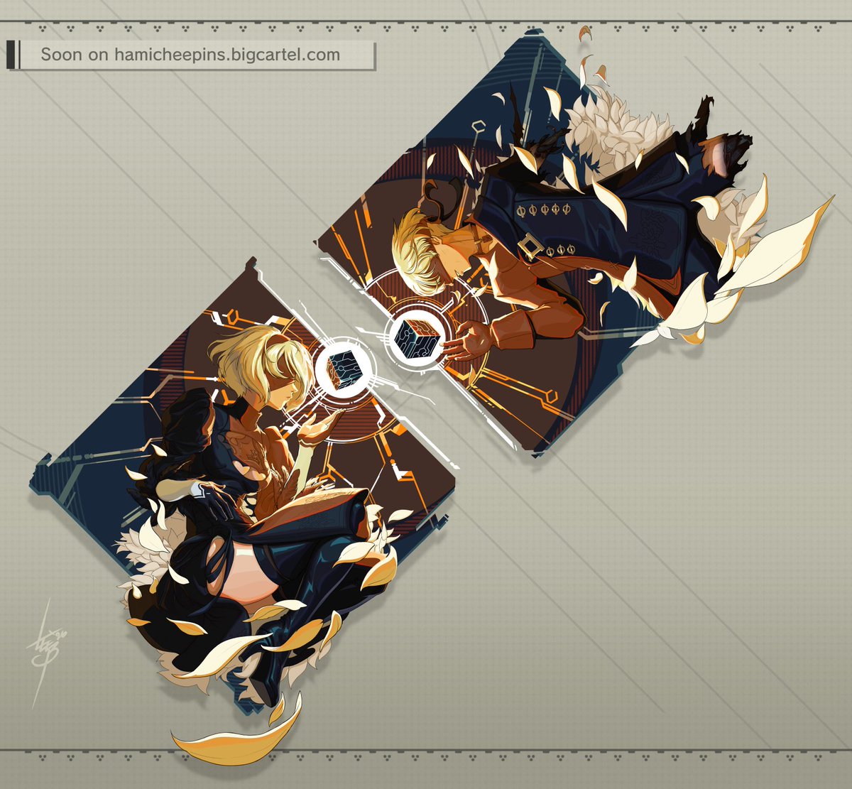 _WRRYYY_'s tweet photo. Commission of two Nier Automata designs for https://t.co/ErHxea8SNK; Would be available as stickers and enamel pins and probably small posters 🤖 https://t.co/jvrFLTzage
