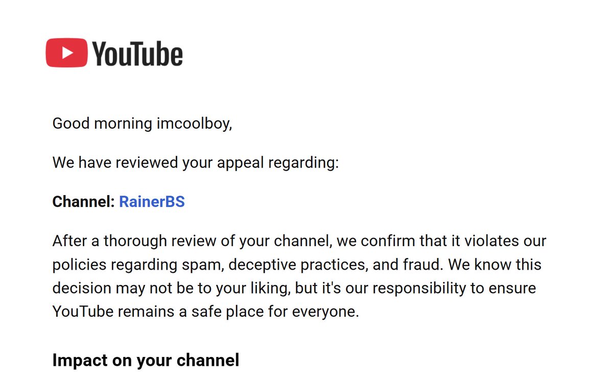 Nath2966's tweet photo. @TeamYouTube
have been trying for more than 70 days to get you to respond to my DM, but no anwser, after one of my channel got reinstated by the AI i tryied to get 2 of my others unbanned but they got instanstly declined, so im asking if i could  have a re-review by a human https://t.co/vTunQKtazA