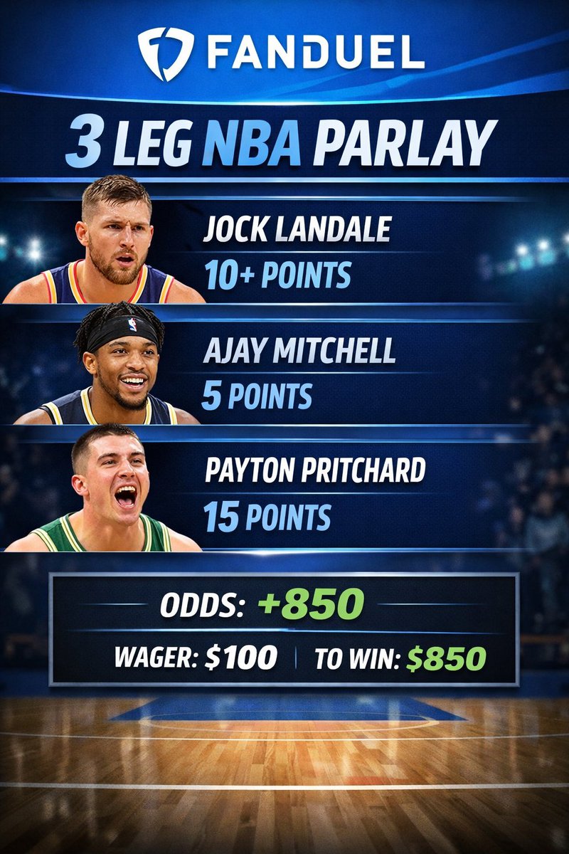 bettrix001's tweet photo. 🔥 3-Leg NBA Parlay | FanDuel
🏀 Jock Landale — 10+ Points
🏀 Ajay Mitchell — 5+ Points
🏀 Payton Pritchard — 15+ Points
📈 Odds: +850
💰 Wager: $100
🎯 To Win: $850
📌 Let’s cash this ticket. Lock it in.
#NBABets #FanDuel #SportsBetting #NBAParlay #BettingCommunity #ParlayPicks https://t.co/vXTlOmsiPy