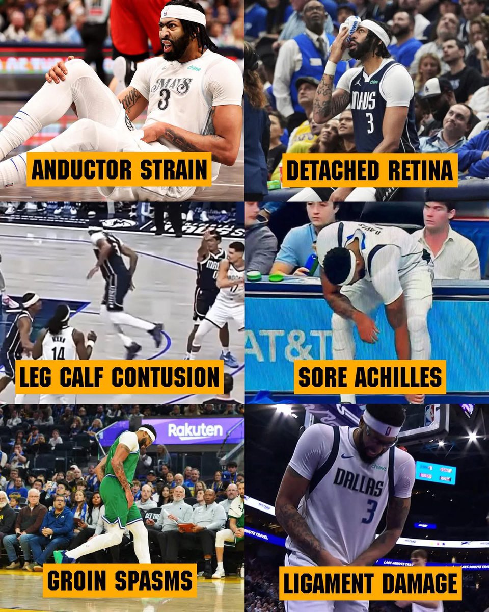 HaterReport_'s tweet image. CRAZY:

Anthony Davis hasn’t even been a Dallas Maverick for 1 full year yet and these are some of the injuries he’s had. Bro is a real life Mr. Glass