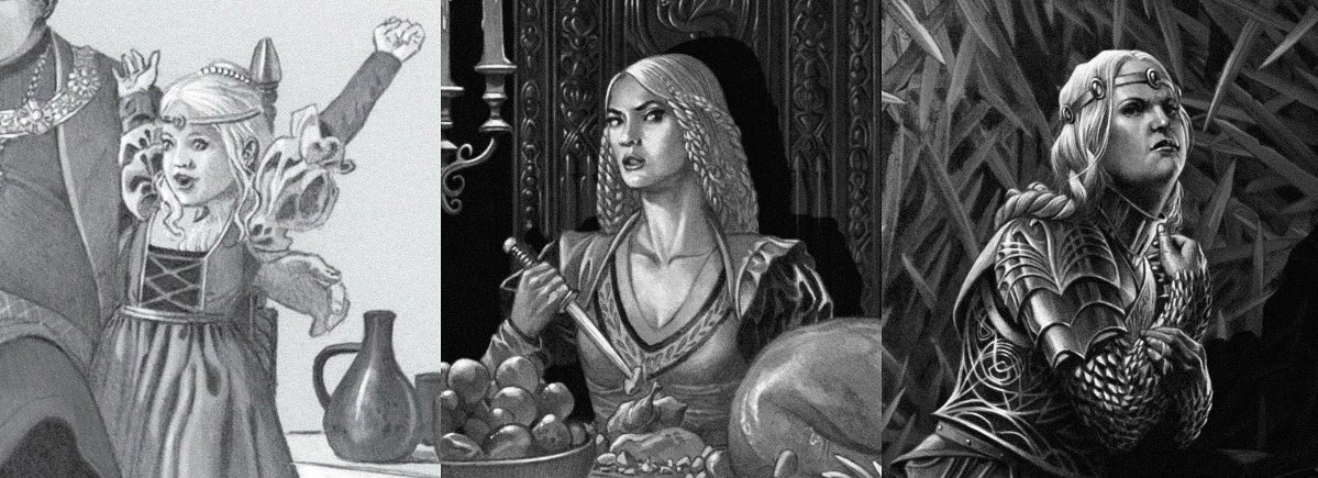 motherhaenyra's tweet image. Rhaenyra is first depicted with wide, outstretched arms, an expression of her innocence, yet as she ages, she begins to press them closer to her chest—an act of mistrust that reflects the evolution of her character: A grieving child forced to adapt to the harsh realm of politics.