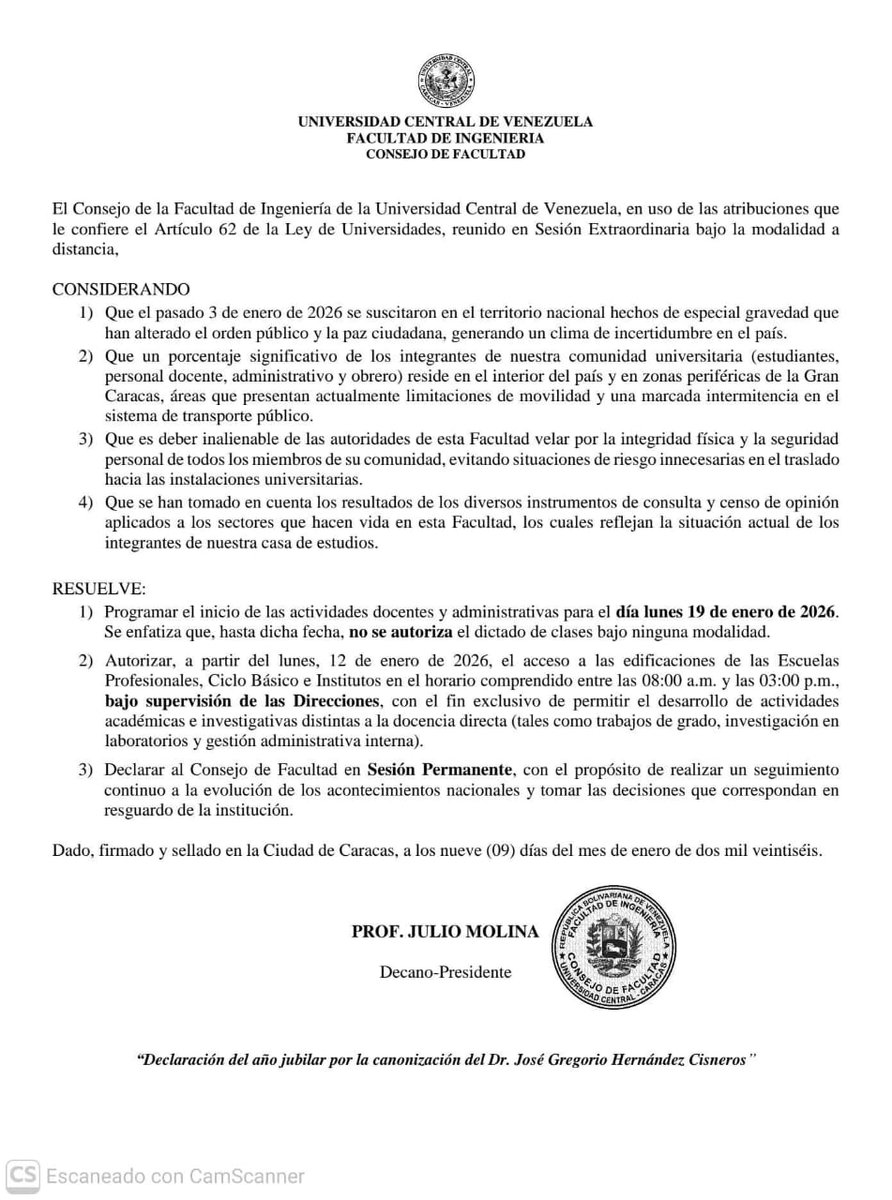 Información de interés para la comunidad de la Facultad de Ingeniería de la UCV

#UCV #9enero #ConsejoDeFacultad #Venezuela #Caracas #DIGAUCV #Información