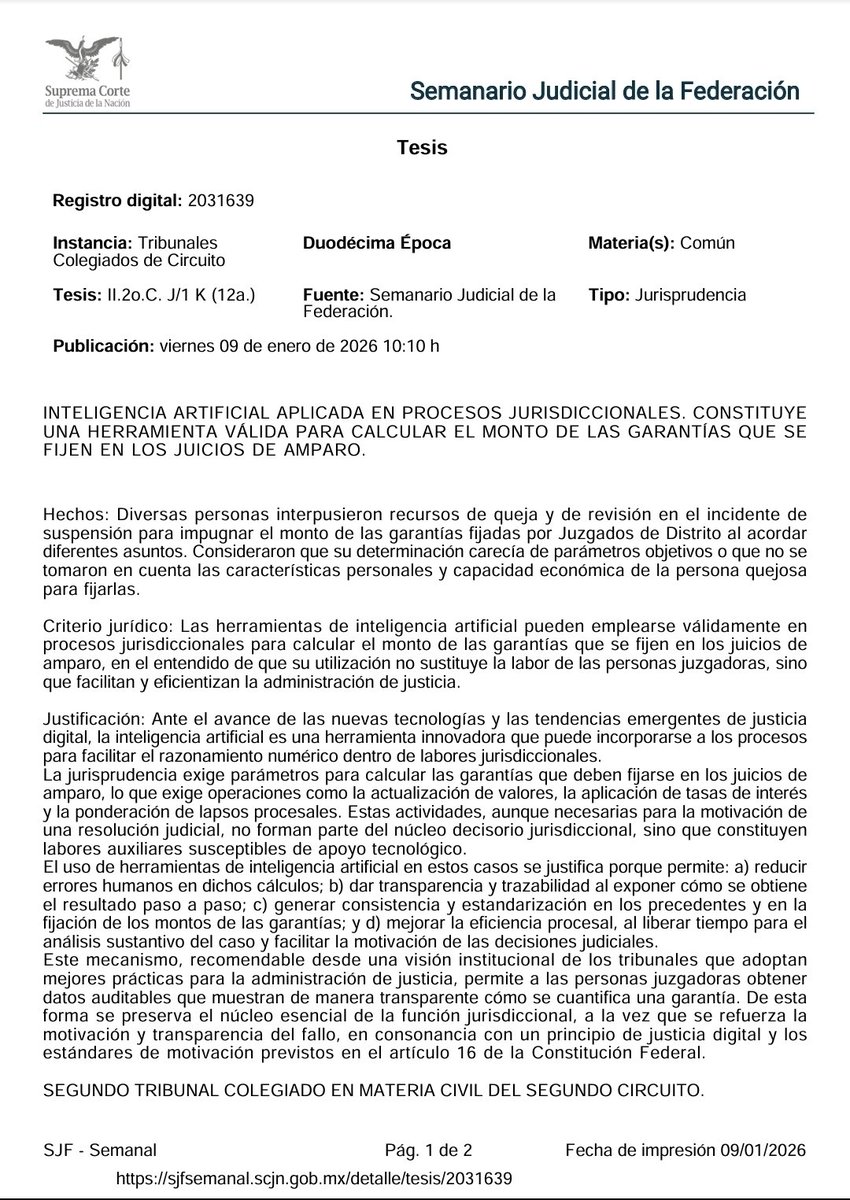 renatogironloya's tweet image. Hoy se publicaron dos criterios sobre Inteligencia Artificial que pasan a conformar jurisprudencia.
Signo inevitable del empuje y colocación de esta tecnología en la práctica y labor jurídica; cuando menos como una valiosa herramienta auxiliar.