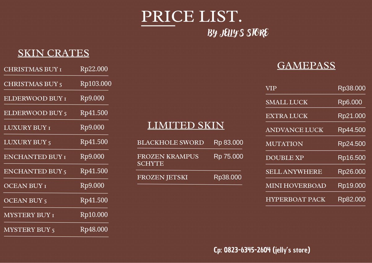 acaa_chan9's tweet image. Hi all~~
Hari ini ready lagi GIG fish it yawwwww, kalo minat langsung order di store kami yaaa🥰😙

-Trusted✅
-aman✅
-fast✅
-Testi? Cek profil @acaa_chan9 ✅

💌DM
Fastresp on wa!
(Link in bio)

#zonauang #fishit #wts #roblox #GIG #zonajajanᅠ