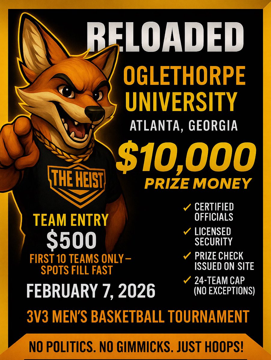 PRO_Movement1's tweet image. 🔥 THE HEIST: RELOADED 🔥

🏀 3v3 MEN’S BASKETBALL
💰 $10,000 WINNER-TAKE-ALL

📍 Oglethorpe University
🗓️FEB 7

✔️ 5 players max
✔️ Age 18+
✔️ College grads • Semi-Pro • Overseas
✔️Limited Capacity 

No Politics. No Gimmicks. Just Hoops

🔗 REGISTER⤵️
promovement.redpodium.com/httpspromoveme…