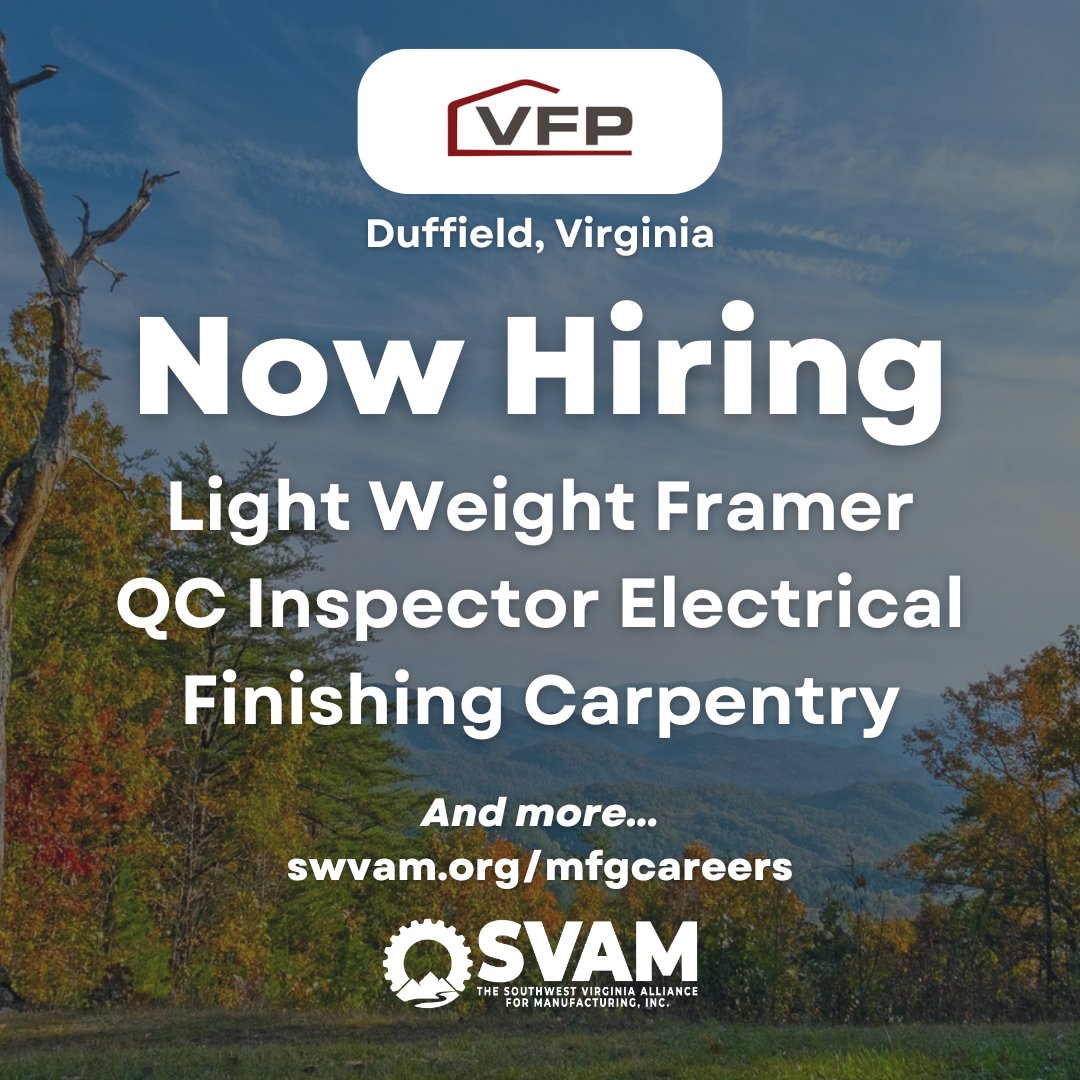 SWVAMfg's tweet image. 🏢 VFP, Inc. in Duffield, VA is hiring! Explore job opportunities now: ow.ly/yuBU50QwLy0
 #DuffieldVA #JobOpportunity

(Note: This post was created by SVAM and isn't an official post from VFP, Inc.)