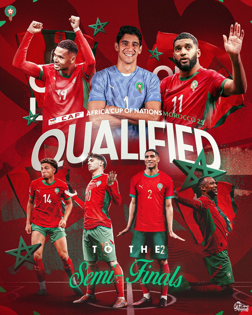 EnMaroc's tweet image. إلــى نــصــف نــهــائــي كــــــأس أمــــم إفــريــقــيــا 💪🏻🇲🇦

𝗧𝗼 𝘁𝗵𝗲 𝗦𝗲𝗺𝗶-𝗳𝗶𝗻𝗮𝗹𝘀 𝗼𝗳 𝘁𝗵𝗲 𝗖𝗔𝗙 𝗔𝗳𝗿𝗶𝗰𝗮 𝗖𝘂𝗽 𝗼𝗳 𝗡𝗮𝘁𝗶𝗼𝗻𝘀 🤩

#DimaMaghrib