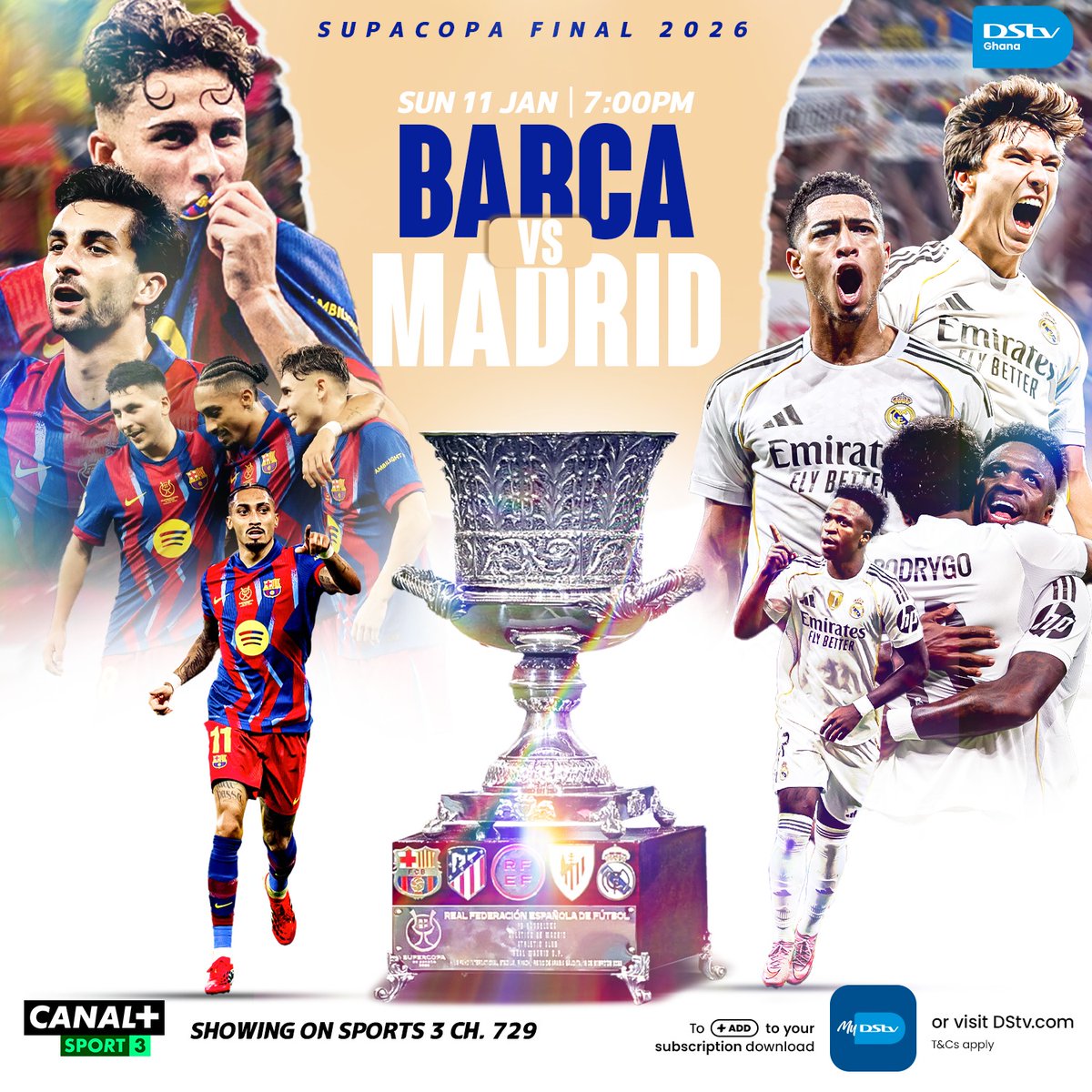 DStv_Ghana's tweet image. Kasɛ Heaaaaaaat! El-Clasico in the Spanish #SuperCup Finals! 💥 ⚽
You’re just a few steps away from the action!

Barcelona vs Real Madrid — who wins it?

Visit: bit.ly/4iGHc65 and add the channel now to watch on Sports 3, Ch. 792!
