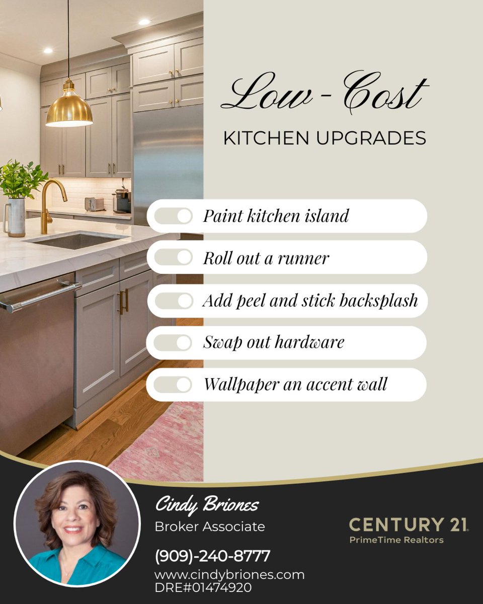 cb4homes5's tweet photo. If you're on a budget and don't want to update an entire kitchen, here are 5 easy additions/changes you can make that won't break the bank!

Which one are you going to try?

#lowcostupdates #kitchen #inlandempire #C21Agent #realtorboss https://t.co/vNgAQozUNg