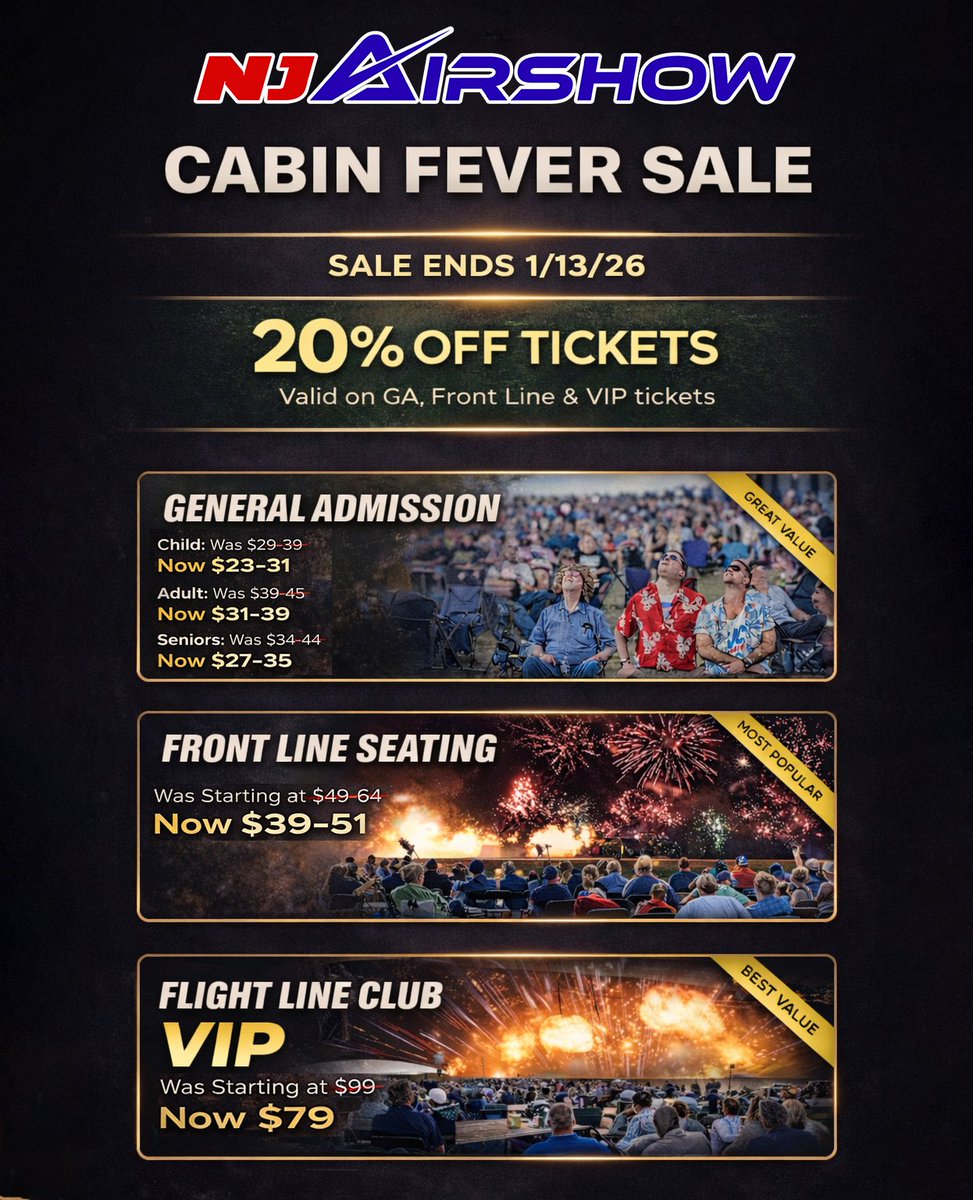 Use promo code X20 at checkout
Cabin fever hitting hard?
We’ve got the cure. 
📷 20% OFF tickets during our Cabin Fever Sale
Valid on GA, Front Line Seating &amp; VIP
📷 Family Packages available Friday &amp; Sunday (sale doesn’t apply)
📷 Father’s Day Weekend | June 19–21, 2026
📷 Sale