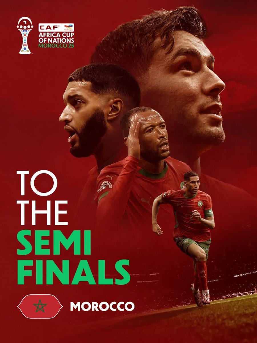 Félicitations aux Lions de l’Atlas, qui se hissent en demi-finale de la Coupe d’Afrique des Nations à l’issue d’un parcours remarquable
#DimaMaghrib 🇲🇦
#CANMorocco25