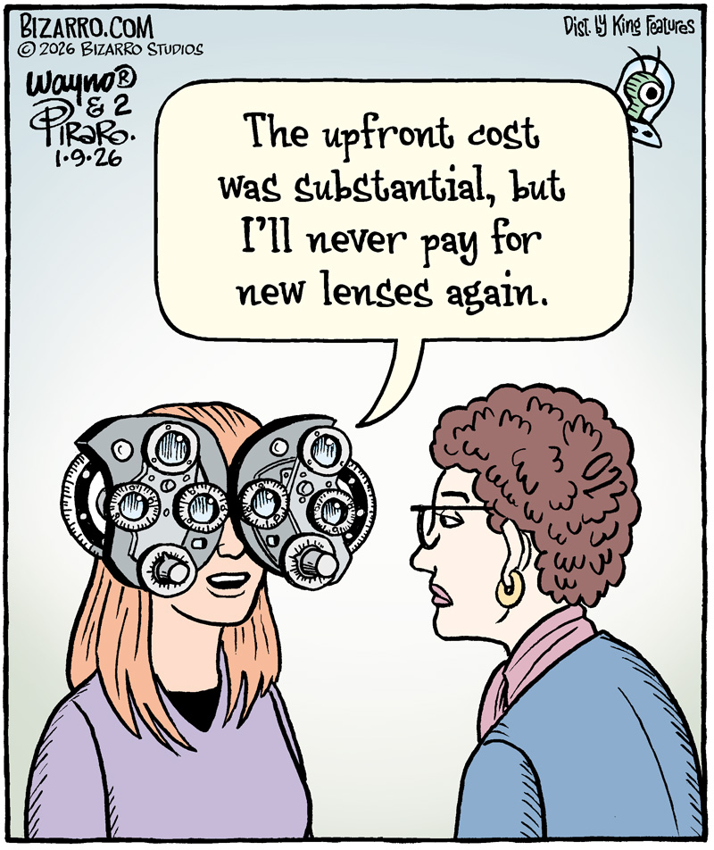 Waynocartoons's tweet image. "And, my neck's stronger than ever."
•••
More visionary cartoons are at ComicsKingdom.com/Bizarro
•••

#comics #cartoon #optometry #Bizarro

@ComicsKingdom
