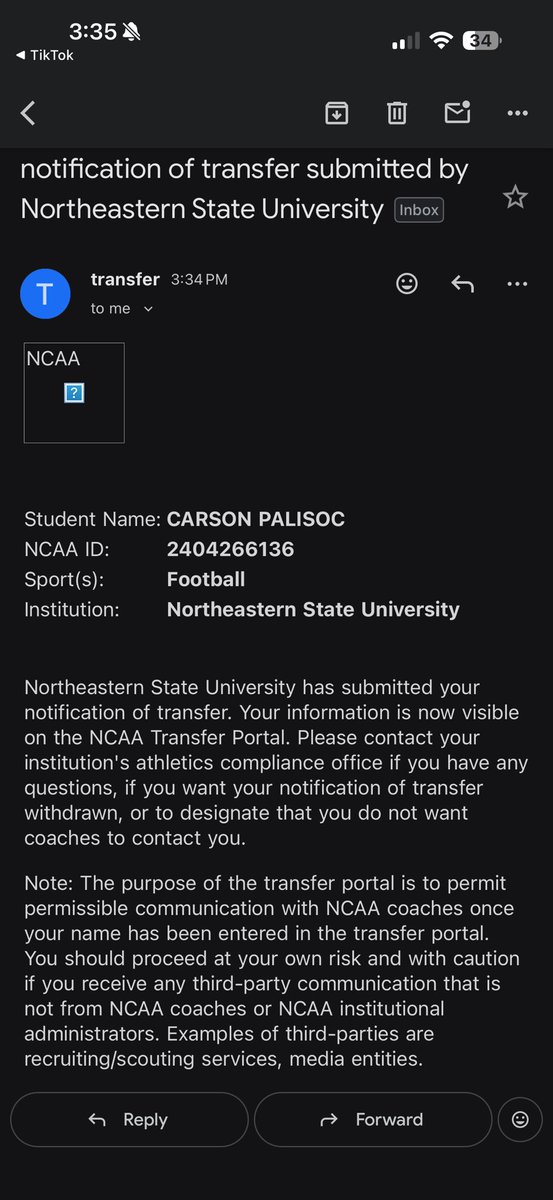 PalisocCarson12's tweet photo. Forever thankful for my time at NSU, with that being said I am entering my name into the transfer portal with 3 years of eligibility 

@EnnsZoneKicking 
@WGoggans47 https://t.co/9gFFF9WDOv