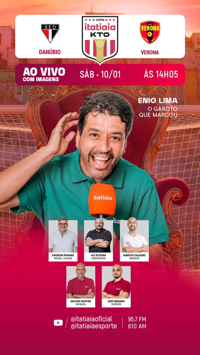 Vem com a gente!

Final da edição 64 da Copa Itatiaia KTO

Chave BH - Campo do Santa Cruz

<a href="/itatiaia/">Itatiaia</a> <a href="/itatiaiaesporte/">Itatiaia Esporte</a> 

95,7 FM - 610 AM / Com imagens pelo YouTube 

Danúbio x Verona

<a href="/eniolimamarcou/">Enio Lima</a> 
<a href="/emersonromano/">Emerson Romano</a> 
<a href="/bonde_doale/">Ale_oliveiraoficial</a> 
<a href="/CalazansBH/">Fabrício Calazans</a> 
<a href="/IgorVarejano_/">Igor Varejano</a>