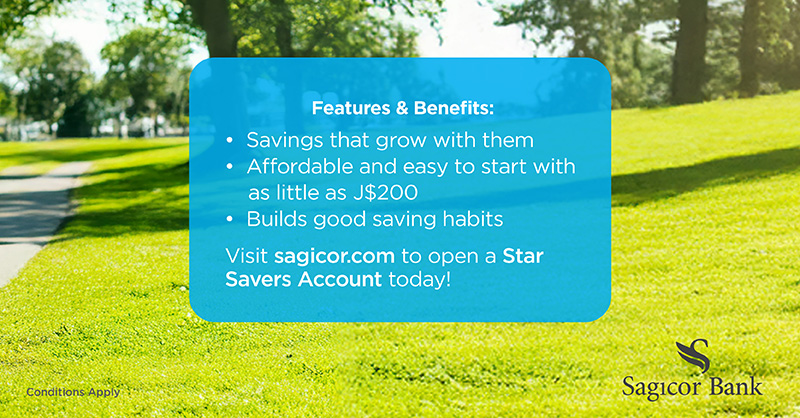 SagicorJa's tweet photo. Use your NHT Refund to open a Sagicor Bank Star Savers Account and start building a bright future for them. With as little as J$200, you can instill the habit of saving early. Visit a Sagicor Bank branch near you to give them a secure financial foundation.