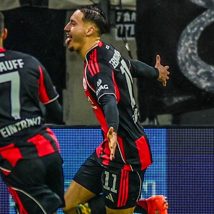 eurofootcom's tweet photo. 🚨💎 Frankfurt striker Younes Ebnoutalib (22) scored on his Bundesliga DEBUT! 🇲🇦/🇩🇪

They signed him this transfer window from 2nd division side SV Elversberg. 

Incredible start for him, scoring against Borussia Dortmund in his first match for the club. 👏 https://t.co/7x6xblD0o7
