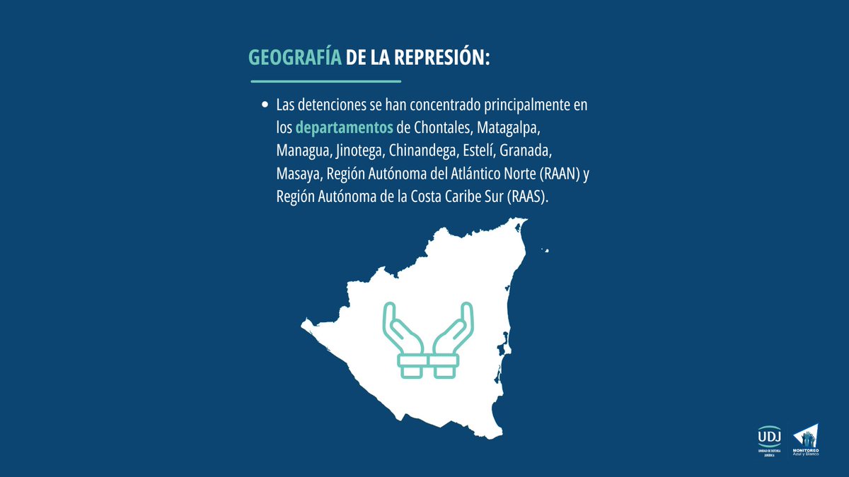 🗺️ Geografía de la represión
Las detenciones se concentran en Chontales, Matagalpa, Managua, Jinotega, Chinandega, Estelí, Granada, Masaya, la Costa Caribe Norte y Sur.
La persecución se extiende por todo el territorio nacional.