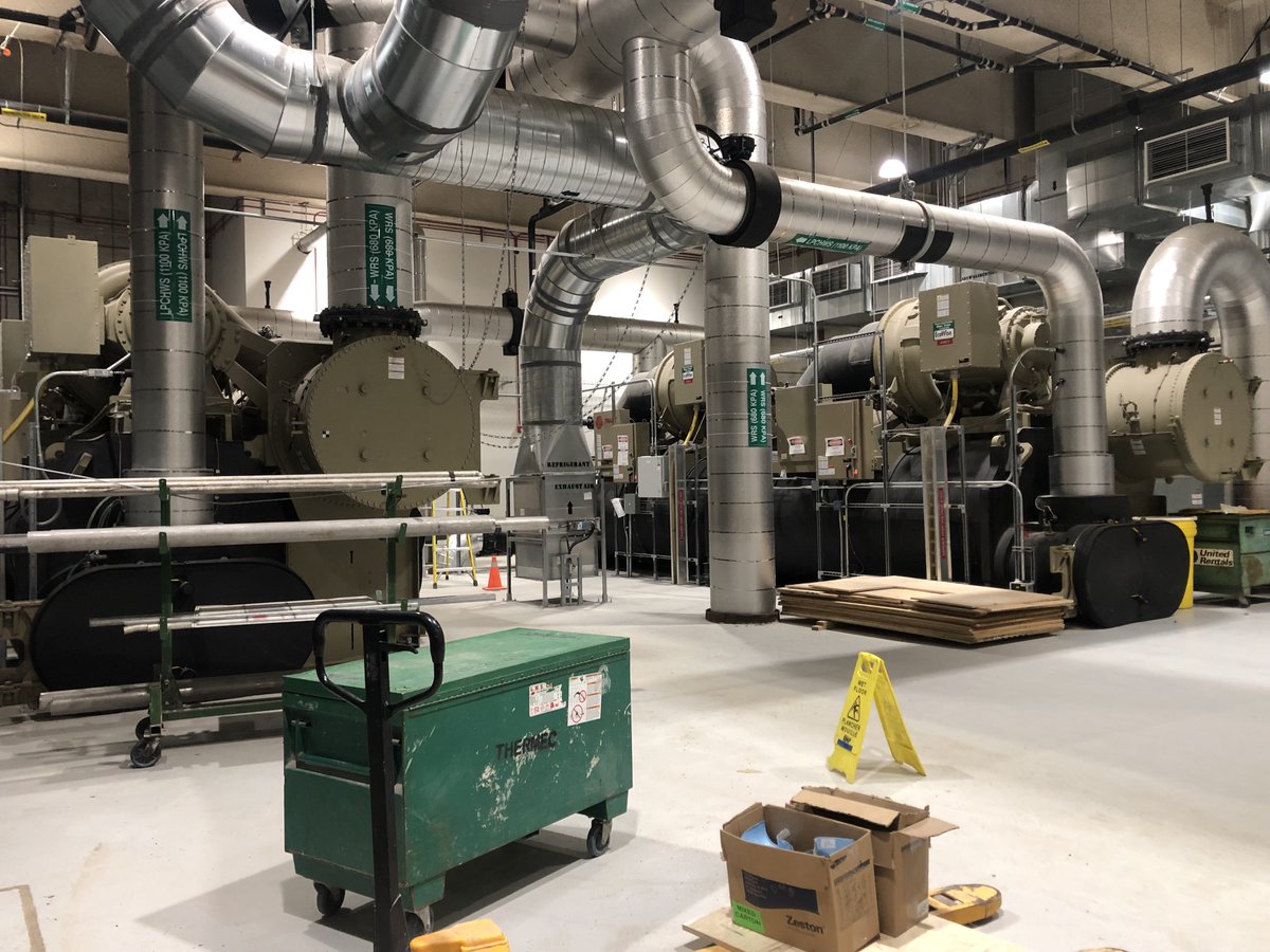 Got to go visit the biggest HVAC/Heating plant in the city today . 13,000tons of cooling (156,000,000BTUs) with more expansion planned . Boiler room above has 240 million BTUs of boilers . Lots of piping quite the facility . Chiller room would be my happy place .😎