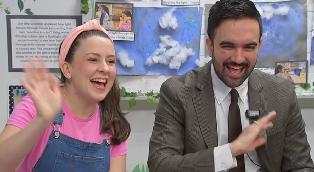 NathanJRobinson's tweet photo. Ms Rachel and Zohran Mamdani singing the Wheels on the Bus with preschoolers is just about the most wholesome thing in the world right now
https://t.co/SjE3dzG4kV https://t.co/UxuT3D3JKI