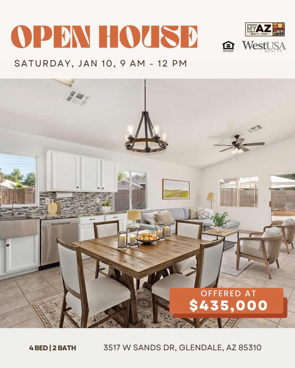 phoenixhomesaz's tweet image. #OpenHouse - 4 Bedroom Glendale Home with a Pool!
Saturday, January 10, 9am - 12pm
3517 W Sands Dr, Glendale, AZ.

Call Riley Darveaux to learn more at 602.769.2834
Wonderfully maintained and well-cared-for home. 
Equal Housing Opportunity.
#MyAzRealtyTeam #WestUSARealty