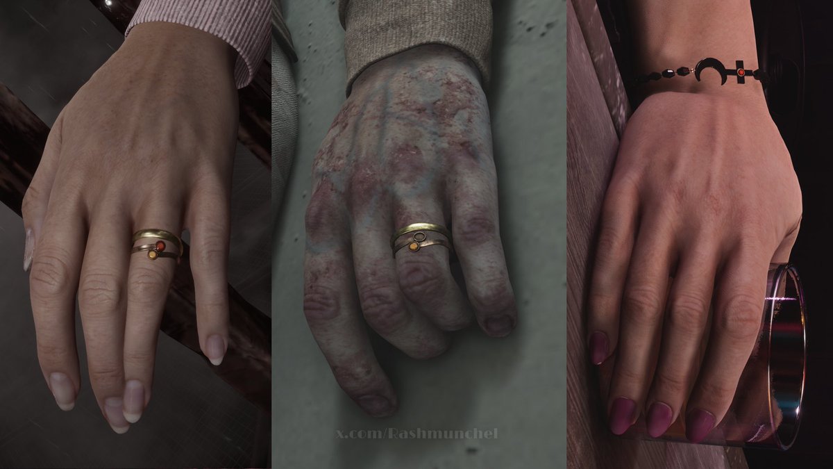 Mary has a ring with a red and a yellow gem on it. After the final boss fight, the red gem is missing from her ring (Leave ending). That's because it's on Maria's bracelet.

Fun fact, that's Lilith's symbol on Maria's bracelet. In psychology it represents sexuality, repressed