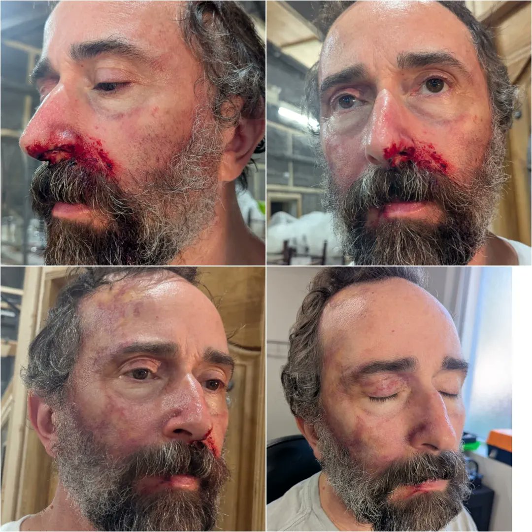 HuntingPartyBTS's tweet photo. BTS 📸 | Emily Nowacki via Instagram [01.09.26]

― Who tuned in last night to @nbc or is streaming today on @peacock to watch a VERY talented father and son play VERY creepy killers?!?! #makeupbyme #thehuntingparty #season2 #nbc #peacock #nycmakeupartist https://t.co/KsSQLCKVRh