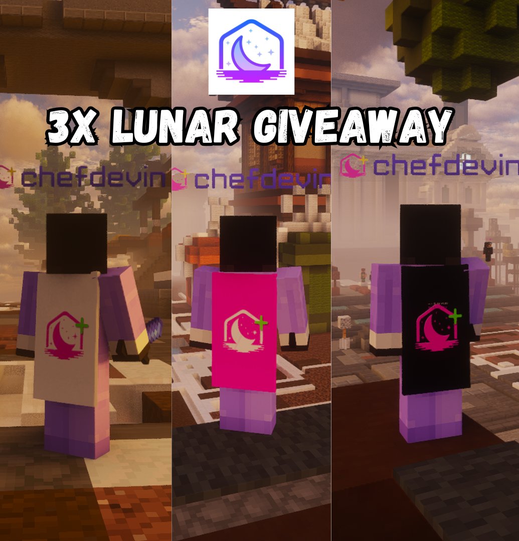 chefdevin7's tweet image. 🎉4x Lunar Cloak Giveaway🎉

Steps:
❤️Like &amp;amp; Repost
❤️follow my  twitch! twitch.tv/chefdevin7
❤️ join the discord and check #giveaways 
discord.gg/devslounge

#lunarcloak #lunarnetwork #lunarcloak #lunarcloakgiveaway #lunarclient #Minecraft #minecraftgiveaway #twitch